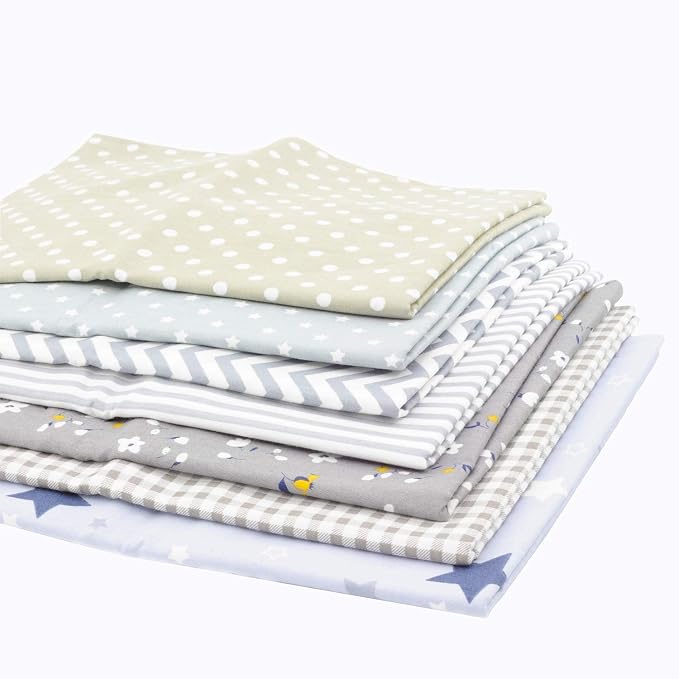 Printed Cotton Twill Pre-Cut Quilting Fat Quarter Fabric Assortments Craft Cloth Bundle Squares DIY for Sewing Crafting Rose Flavor(Grey Assortments,18 by 20.5Inch)