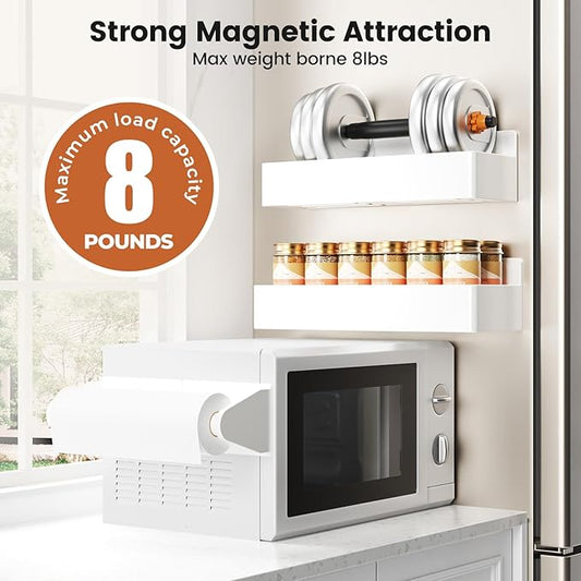 Mystozer Magnetic Spice Rack for Refrigerator,7 Pack Magnetic Shelf,Fridge Magnet Organizer with Paper Towel Holder,Utensils Racks,Hook Rack,Fridge Organizers and Storage White(7 Pack)