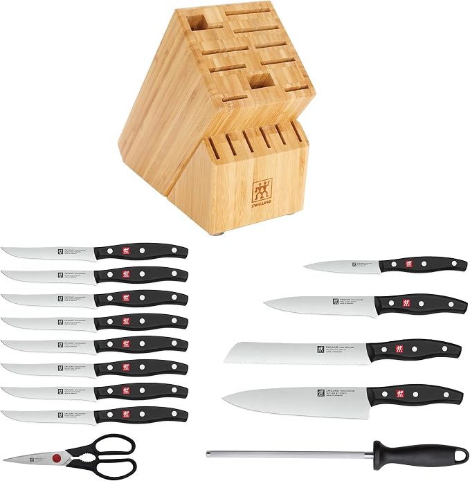 ZWILLING Twin Signature 15-Piece Razor-Sharp German Knife Block Set, Made in Company-Owned German Factory with Special Formula Steel perfected for almost 300 Years, Dishwasher Safe