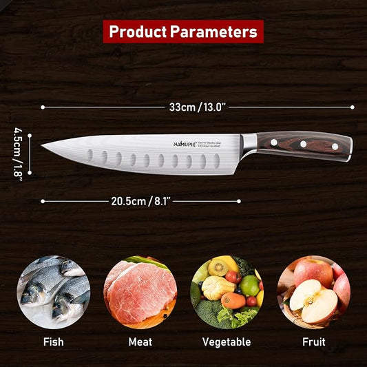 8 Inch Professional Chef Knife High Carbon Stainless Steel Ultra Sharp Kitchen Knife with Ergonomic Wooden Handle Packed by Gift Box