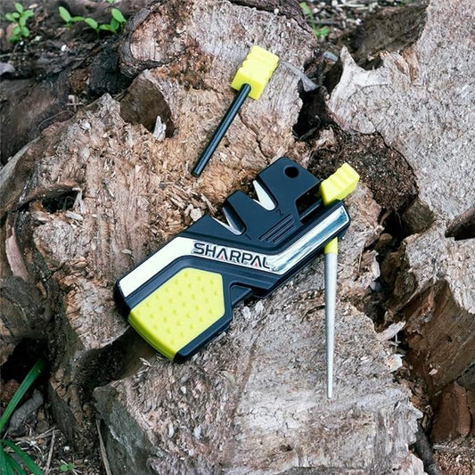 SHARPAL 101N-G Kitchen Pocket Knife Sharpener Survival Camping Tool with 2 Fire Starters Ferro Rod, Whistle & Diamond Sharpening Rod for Straight and Serrated Blade