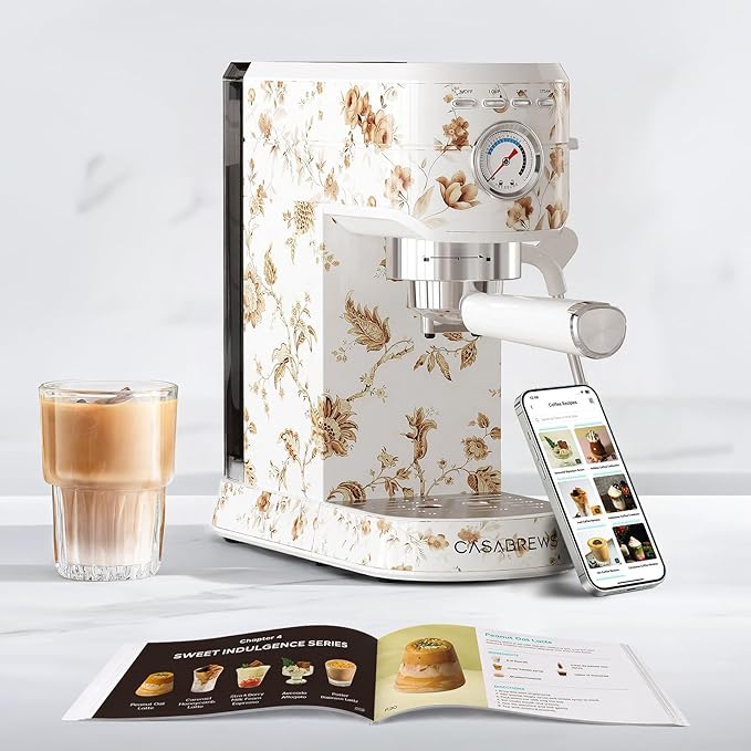 CASABREWS CM5418 Espresso Machine 20 Bar, Compact Espresso Maker with Steam Milk Frother, Stainless Steel Coffee Machine with 34oz Removable Water Tank for Cappuccino, Latte Machine, Blooming Ivory