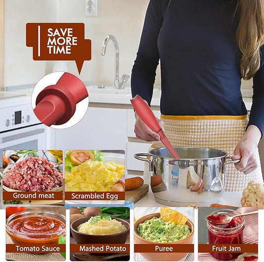 Upgrade Meat Chopper, Heat Resistant Meat Masher for Hamburger Meat, Ground Beef Smasher, Nylon Hamburger Chopper Utensil, Ground Non Stick Mix Chopper, Mix and Chop, Potato Masher Tool(Red)
