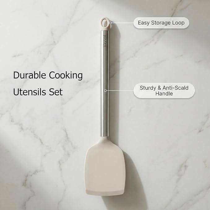 Vayvnt 4 Pieces Silicone Kitchen Spatula Utensils Set, Silicone Cooking Utensils for Non-Stick Cookware, Heat Resistant Silicone Utensils for Cooking, Kitchen Spatula Turner, Dishwasher Safe, Khaki