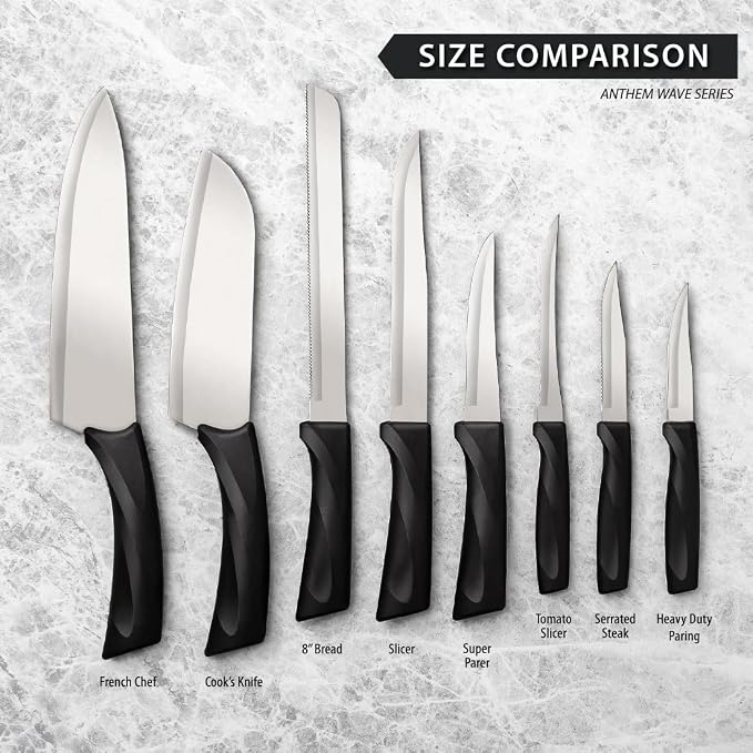 Rada Cutlery Anthem Series Cook’s Knife (W434), 6.5" Stainless Steel Blade, Black Handle, Pack of 2