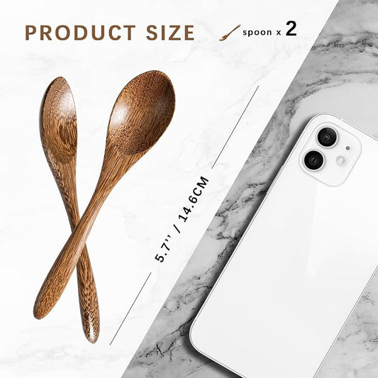 2 PCS Small Wooden Spoons, 5.8 Inch Honey Spoons for Tea, Padauk Wooden Honey Teaspoon for Coffee, Little Tiny Wood Spoons, Bamboo Table Spoon for stirring, Wooden Spoons for Utensils Set