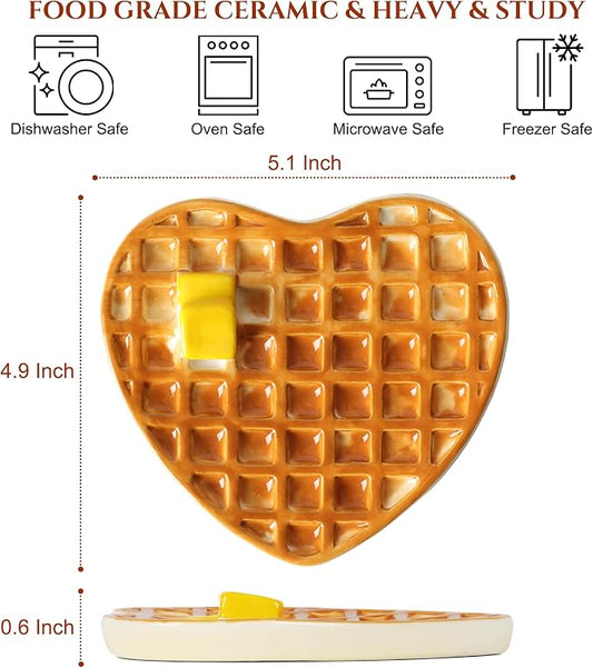 Waffle Spoon Rest for Stove Top, Cute Spoon Holder for Kitchen Counter Cooking Utensil Rest Ceramic Coffee Spoon Rest, Yellow Kitchen Counter Decor (Waffle Spoon Holder)