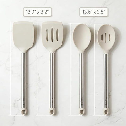 Vayvnt 4 Pieces Silicone Kitchen Spatula Utensils Set, Silicone Cooking Utensils for Non-Stick Cookware, Heat Resistant Silicone Utensils for Cooking, Kitchen Spatula Turner, Dishwasher Safe, Khaki