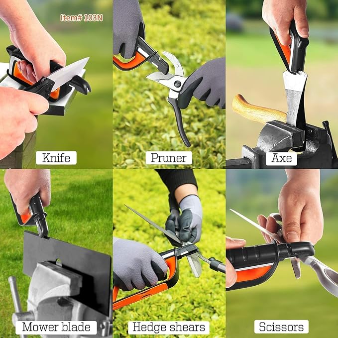 SHARPAL Pocket Knife Sharpener & Garden Tool Sharpener, Sharpening Straight and Serrated Knives, Lawn Mower Blade, Axe, Pruners, Shears, Scissors, Combo Gift Pack w/Greeting Card Fathers Day Gift
