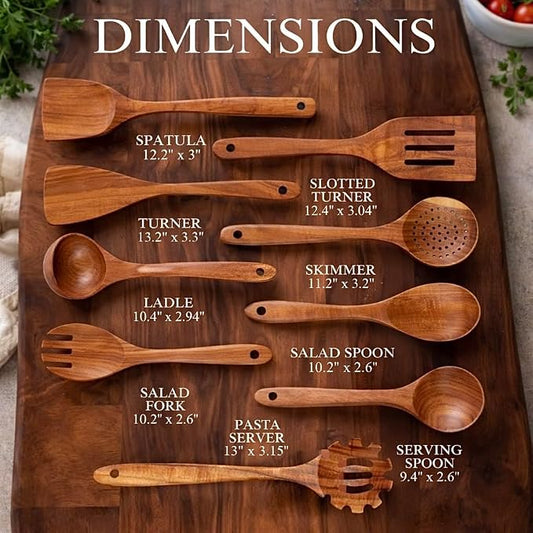 9-Piece Wooden Cooking Utensil Set โ Premium Wood Kitchenware for Nonstick Cookware, Heat-Resistant & Durable Wooden Spoons and Spatulas โ Eco-Friendly Kitchen Tools for Stirring & Serving