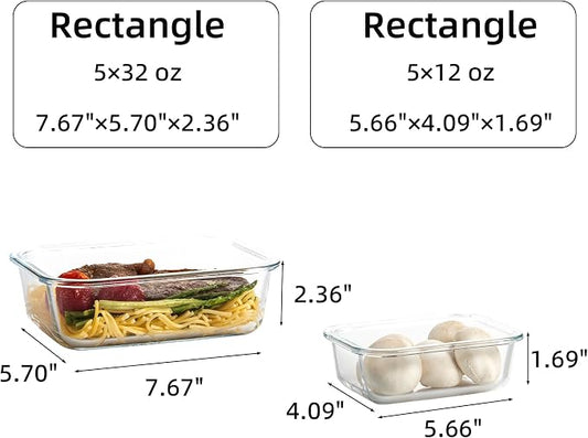C CREST Airtight Food Storage Glass Containers with Locking Lids- 5 Large (32oz) and 5 Small (12oz), Leak-proof
