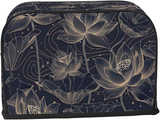 Flower Lotus Pattern Toaster Cover 2 Slice Wide Slot Washable Kitchen Appliance Covers Fingerprint Bread Machine Dust Cover Small Toaster Oven Accessories Covers Bread Maker Bag Women Gift