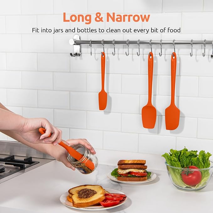 High Heat Resistant Silicone Spatulas: U-Taste 480ºF Hot Proof Food Grade Flexible Silicon Baking Scraper, Food Grade Rubber Kitchen Cooking Mixing Utensils for Nonstick Cookware Set of 4 (Orange)