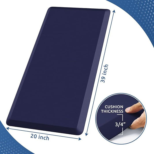 KitchenClouds Kitchen Mat Cushioned Anti Fatigue Rug 20"x39" Water Resistant, Non Slip, Standing and Comfort Desk/Floor Mats for House Sink Office (Blue)