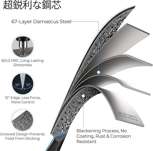 FINTISO Carving Brisket Knife 11.6 Inch, 67-Layer Damascus Steel Breaking Knife with Curved Blade, Slicing and Butcher Knives for Meat Cutting with Ergonomic G10 Handle - Zeus Series