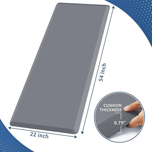 KitchenClouds Kitchen Mat Cushioned Anti Fatigue Rug 22"x54" Water Resistant, Non Slip, Standing and Comfort Desk/Floor Mats for House Sink Office (Grey,0.8inch)
