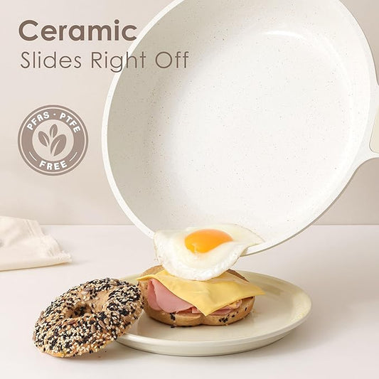 SENSARTE Nonstick Ceramic Frying Pan 8-Inch, Healthy Non Toxic Skillet, Induction Compatible Omelet Pan with Heat Resistant Handle, PFAS-Free, Cream White