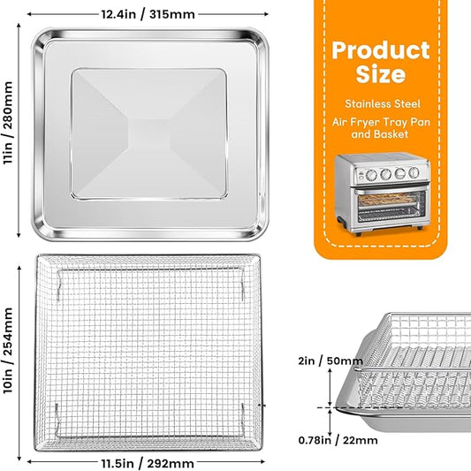 Air Fryer Basket Tray Replacement for Cuisinart TOA-60 TOA-65 TOA-70 Toaster Air Fryer Convection Oven, 12.4 * 11'' Mesh Air Fryer Steel Basket Wire Rack Accessories Parts, Dishwasher Safe
