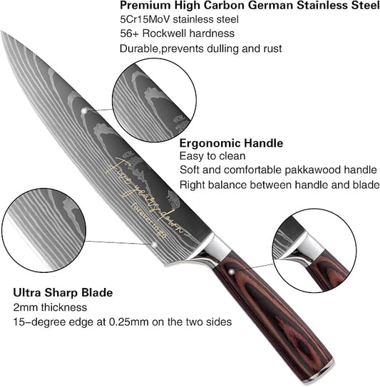 5 Years Anniversary Engraved Chef Knife Gift, 5th Wedding Anniversary Keepsake for Couple, 8 Inch High Carbon Stainless Steel Sharp Kitchen Knife with Ergonomic Handle, 5 Years Marriage Presents