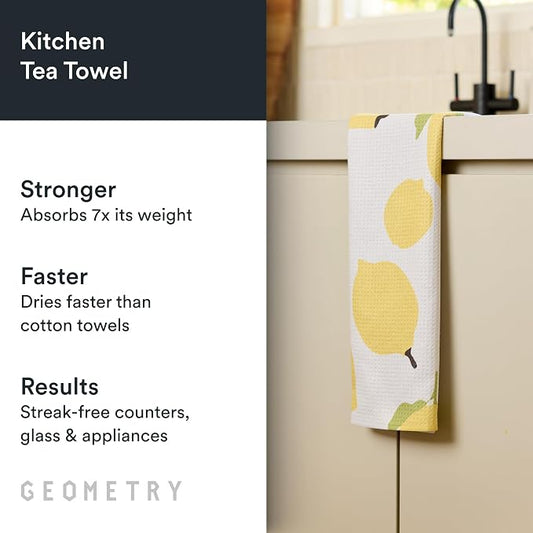 GEOMETRY Kitchen Tea Towels - Quick Dry Microfiber Dish Towels for Kitchen Sunny Lemons, 18" x 30" 1 Pack