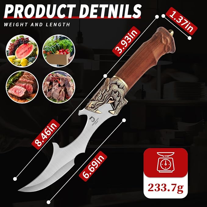 DRAGON RIOT Kitchen Meat Cleaver Knife for Cutting, Professional Butcher Knife Outdoor Kitchen for Meat Cutting Vegetable Slicing - Premium Steel, Leather Sheath, Ideal Gift