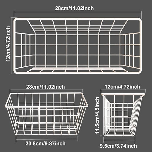 MaraFansie Wall Wire Baskets Bin No Drilling Adhesive Hanging Baskets Wall Mounted for Cabinet & Pantry Organization and Kitchen, Bathroom, Bedroom Storage, 2 Pack, White