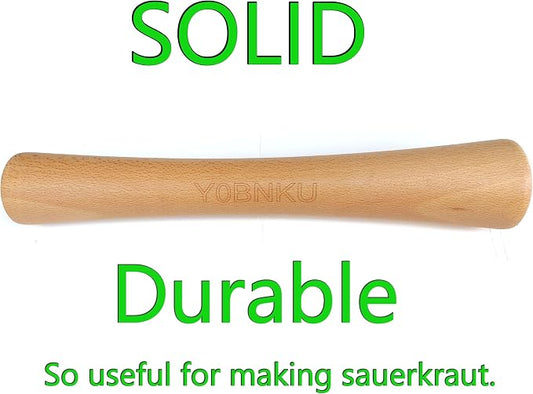 12" Sauerkraut Pounder Natural Beech Wood smasher for Fermentation Crocks and Mason Jars - Cabbage Tamper Fermenting Food Tool