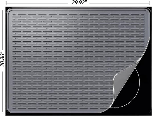 YUHFERA Stove Top Cover for Electric Stove - Silicone Stove Mat for Glass Top, Glass Cooktop Protector, XL Dish Drying Mats for Kitchen,Oven Covers for Electric Stove (Gray,30 x 21)