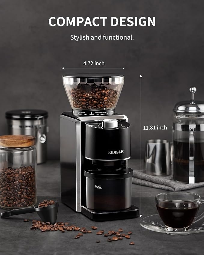 KIDiSLE Conical Burr Espresso Grinder, 35 Precise Settings Electric Coffee Bean Grinder with Anti-Static Technology, Quiet Burr Coffee Grinder for Espresso, Pour Over, French Press, 2-12 Cup, Black