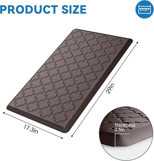 Kitchen Mat Cushioned Anti Fatigue for Floor, Non-Slip Waterproof Comfort Rug for Kitchen Sink, Standing Desk & Laundry, 17.3"x29", Chocolate