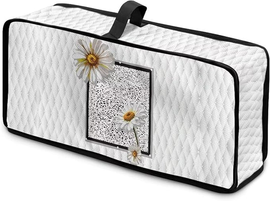 Toaster Cover 2 Slice White Daisy Fabric Water-Resistant Folding 2 Slice Slim Toaster Cover, Heat-Resistant Dustproof Protective Covers for Small Appliance