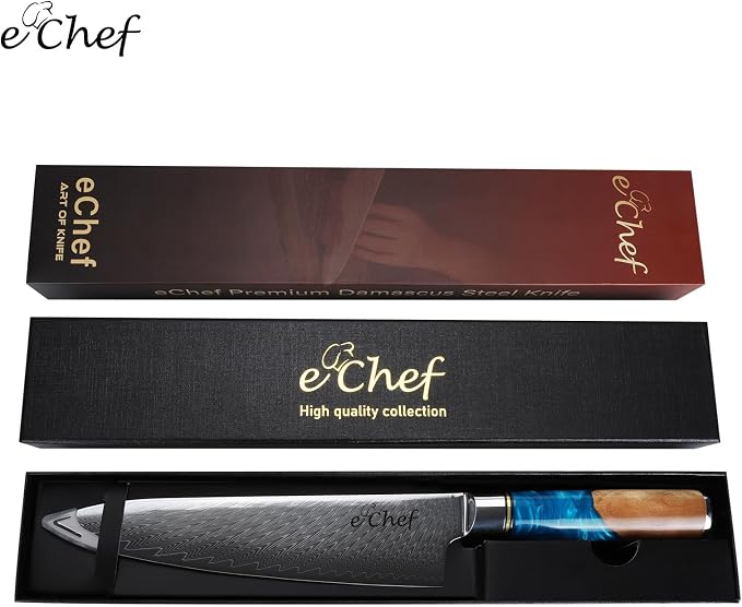 8-Inch Kitchen Knife, Handcrafted Damascus Sharp Chef Knife, Made with VG10 Steel, Wood Grain Resin Handle, Comes with Gift Box (8-inch chef's knife)