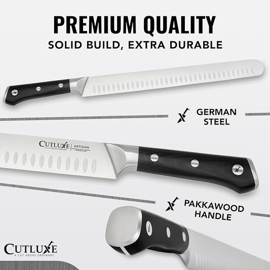 Cutluxe Carving Knife Set for BBQ & Brisket – Razor Sharp German Steel Slicing and Boning Knife for Meat Cutting, Full Tang & Ergonomic Handle, Fathers Day Gift For Dad – Artisan Series