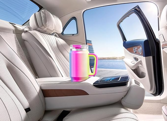 Meoky 32 oz Tumbler with Handle, Insulated Tumbler with Lid and Straw, Stainless Steel Travel Mug, Keeps Cold for 24 Hours, 100% Leak Proof, Fits in Car Cup Holder (Carnival)