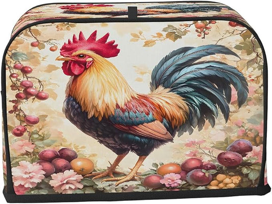 Rooster Animal Toaster Cover 2 Slice Wide Slot Washable Toaster Covers | Flower Art Dust and Fingerprint Protection Bread Maker Covers for Kitchen Accessories Decor Bakeware Women Gift
