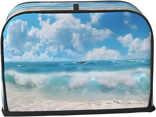 Sea Beach 2 Slice Toaster Cover, Dustproof, Fingerprint Protection, Black, Polyester, Waterproof