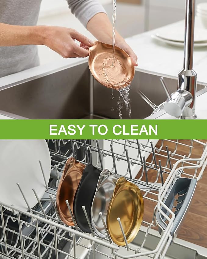 VanlonPro Stainless Steel Spoon Rest, Spatula Ladle Holder, Stainless Steel Utensil Spoon Rest Holder, Brushed Finish, Dishwasher Safe 5.9 x 5.1 Inch (Round Rose Gold 1PC)