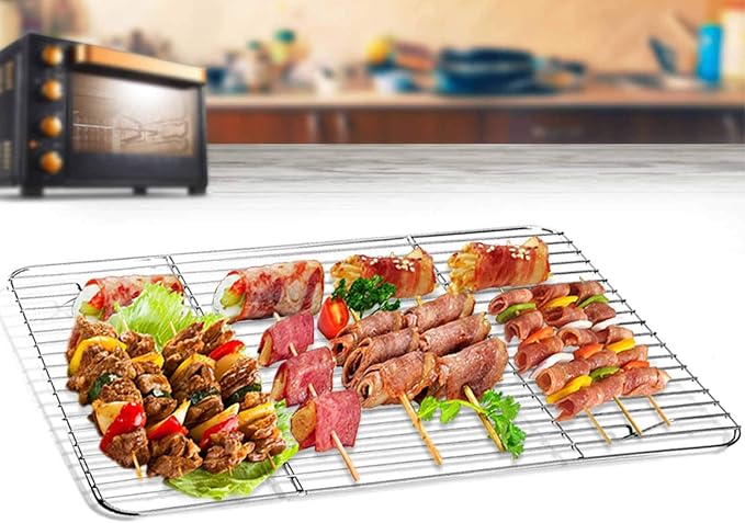 TeamFar Baking Sheet with Rack Set (2 Pans + 2 Racks), 16 x 12 x 1 Inch, Stainless Steel Baking Pan Cookie Sheet with Cooling Rack for baking, Non Toxic & Healthy, Easy Clean & Dishwasher Safe