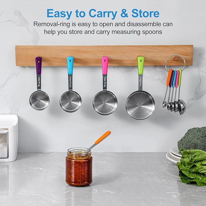 Bopei 13-Piece Measuring Cups and Spoons Set Stainless Steel for Cooking & Baking (8 Cups +5 Spoons, Colorful)