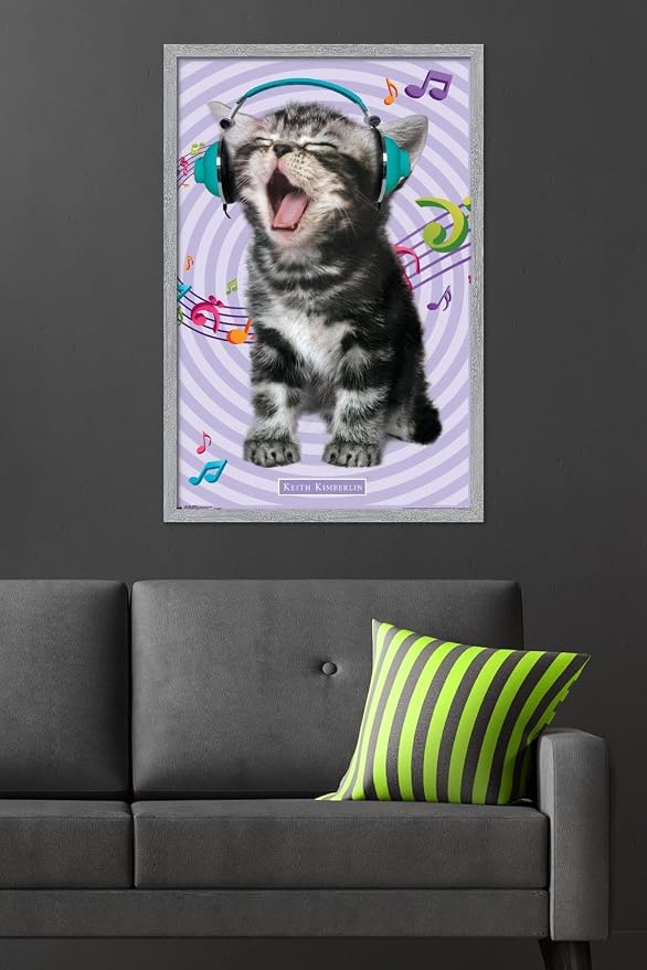 Keith Kimberlin - Kitten - Singing Wall Poster, 34L" x 22.4W", Gray Framed Version