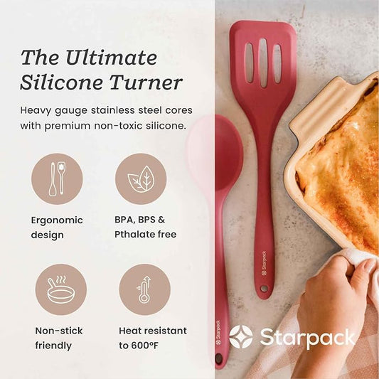 Starpack 'Head Turner' XL Premium Silicone Turner and Slotted Spatula - 13.5" Turning Spatulas High Heat Resistant to 600°F - Silicone Slotted Spatulas for Cooking - Non Stick Rubber Turning Spatula