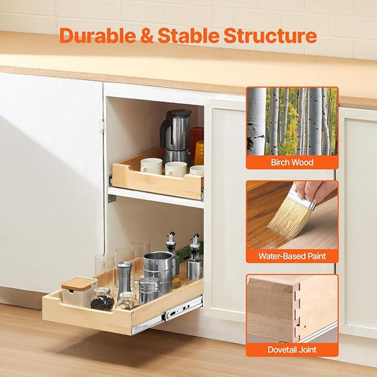 VEVOR Pull Out Cabinet Organizer, 14"W x 21"D Cabinet Drawer, Soft Close Slide out Shelf, Heavy-Duty Sliding Wood Drawer, Bottom Mount Size(14.5"W x 23"D)and Side Mount Size(15"W x 23"D)