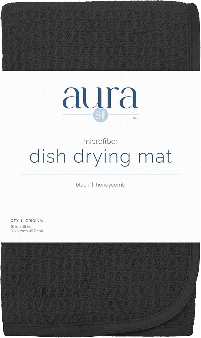 S&T INC. Dish Drying Mat, 16” x 18”, Absorbent Microfiber Kitchen Counter Mat, Dish Drying Pad for Dishes, Utensils, Pots and Pans, Large, Black