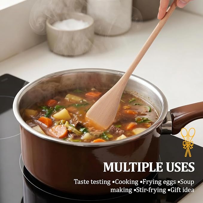 Cooking Wooden Spoons, MORGLES 14-Inch Serving Spoons for Stirring Mixing Serving Long Handle Plastic Free Reusable Non Scratch Dishwasher Safe, 3PCS