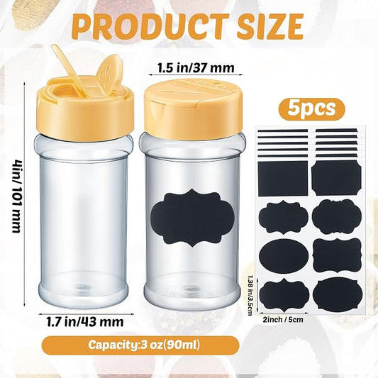 Eccliy 36 Pack 3 oz Clear Plastic Spice Jars with Label and Shaker Lids Empty Spice Bottles Seasoning Containers Seasoning Jars Shaker Condiment Pots for Pepper Herbs Powders (Wood Color)