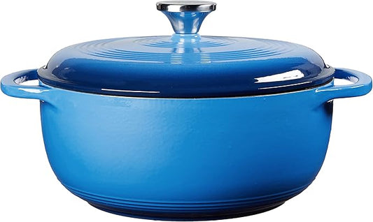 Lodge Essential Enamel Cast Iron Dutch Oven with Lid - 4.5 Quart - Oven-Safe Enamel Cookware up to 500° F - Heat-Retaining Braising & Roasting Pot - Non-Toxic Cookware - Caribbean Blue