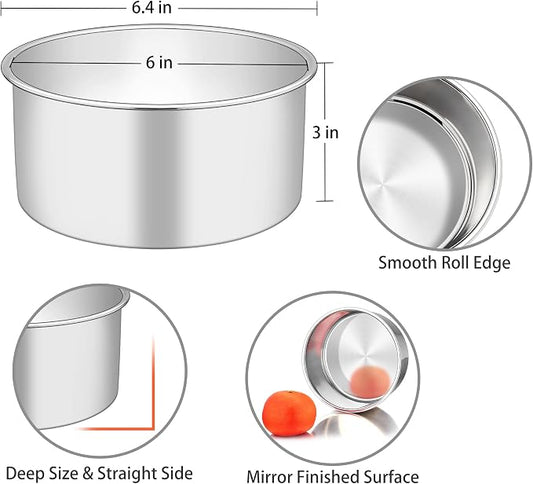 TeamFar 6 Inch Cake Pan, Stainless Steel Round Deep Baking Cake Pan for Wedding Birthday Party, Non-Toxic & Heavy Duty, Deep Wall & Straight Side, Mirror Finish & Dishwasher Safe