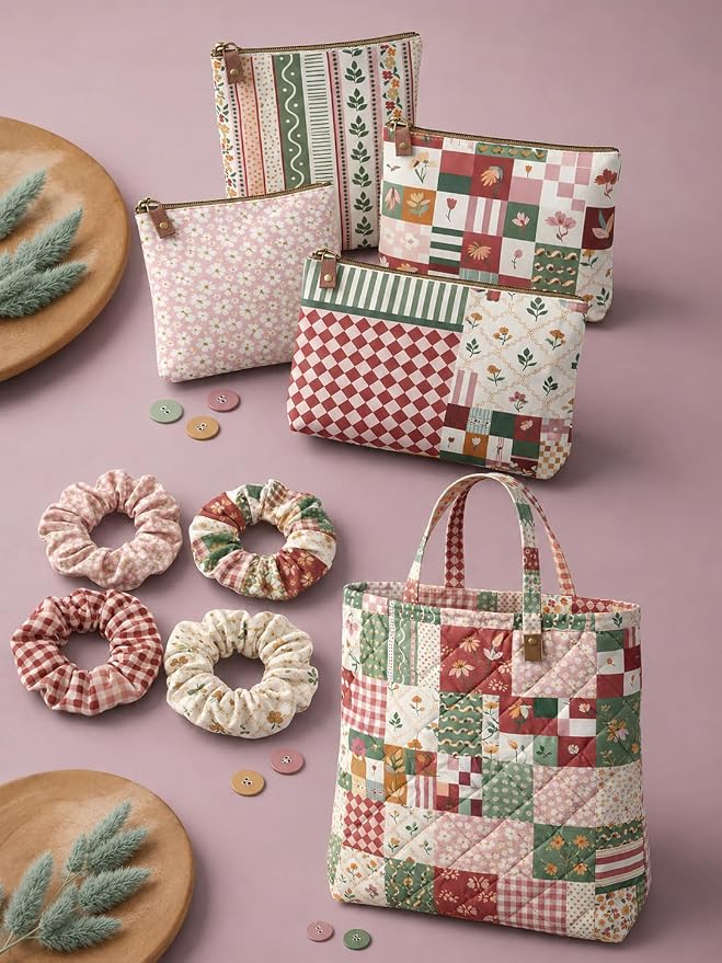 Cotton Patchwork Quilting Fabric Panel – 155×100 cm, 100% Cotton, Made in Türkiye (PRT_KUP 01-001) (Vintage Floral Patchwork, 5 pcs (23.6x11.8 inc))