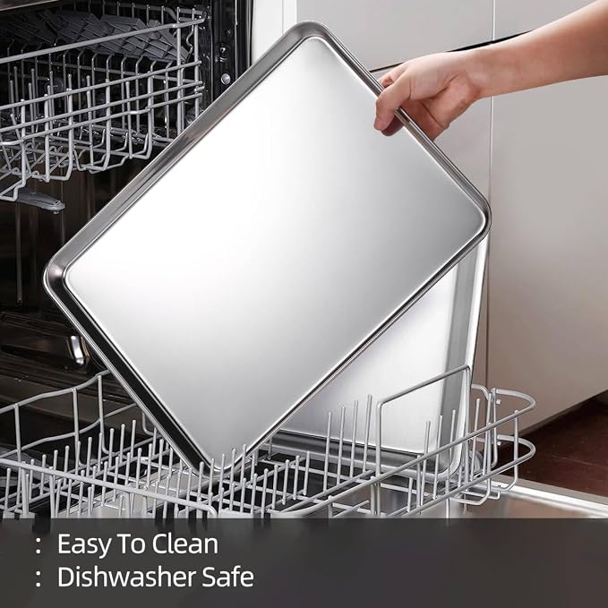 Amrules Baking Sheet with Cooling Rack Set of 6, 3 Premium Stainless Steel Cookie Sheets and 3 Wire Racks, Kitchen Nonstick Baking Pans Set Includes 3 Different Sizes, Heavy Duty Non Toxic
