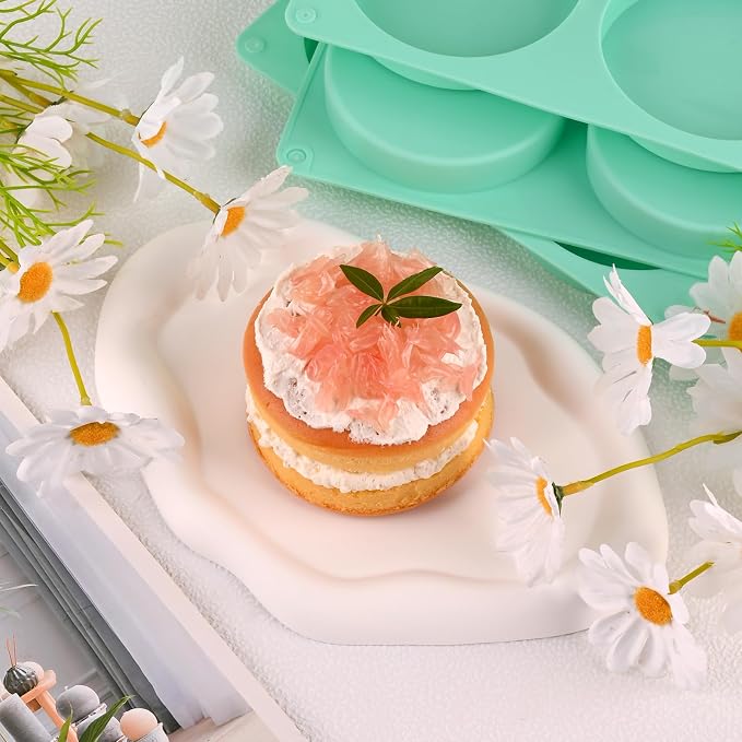 3Pcs Silicone Muffin Top Pan, 4Inch Muffin Top Pans Non-stick, 6-Cavity Round Baking Molds for Mini Cake, Muffin Top, Dessert, Hamburger, Sandwiches Making